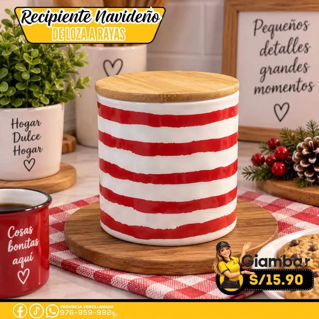 GB-230 RECIPIENTE CON DISEÑO A RAYAS BLANCO Y ROJO