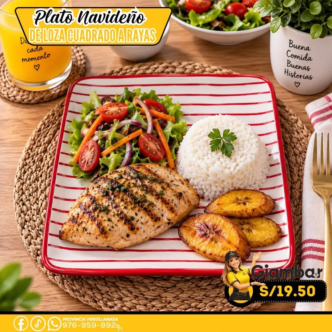 GB-250 PLATO CUADRADO CON DISEÑO A RAYAS BLANCO Y ROJO