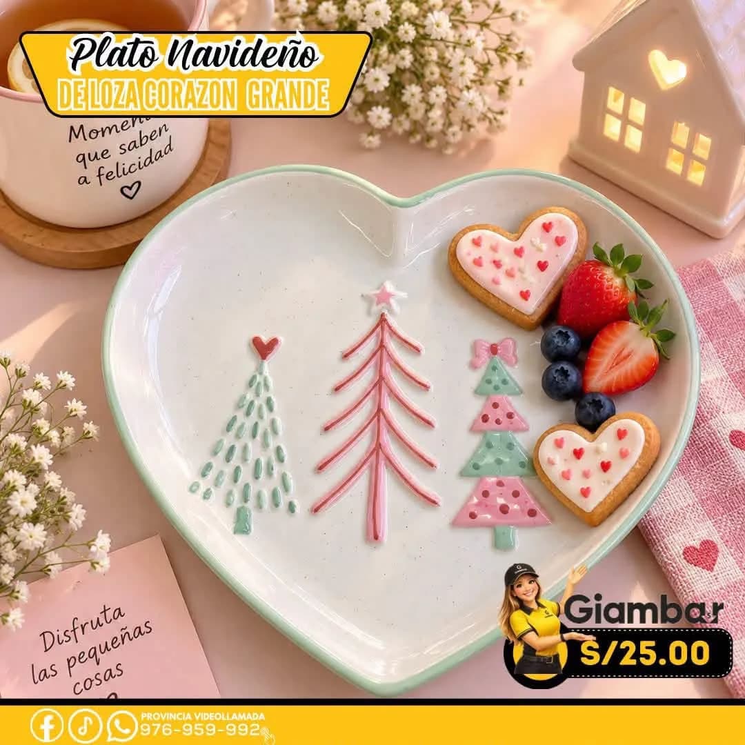 GB-148 PLATO EN FORMA DE CORAZON DECORADO CON ARBOLES COLORES PASTELES
