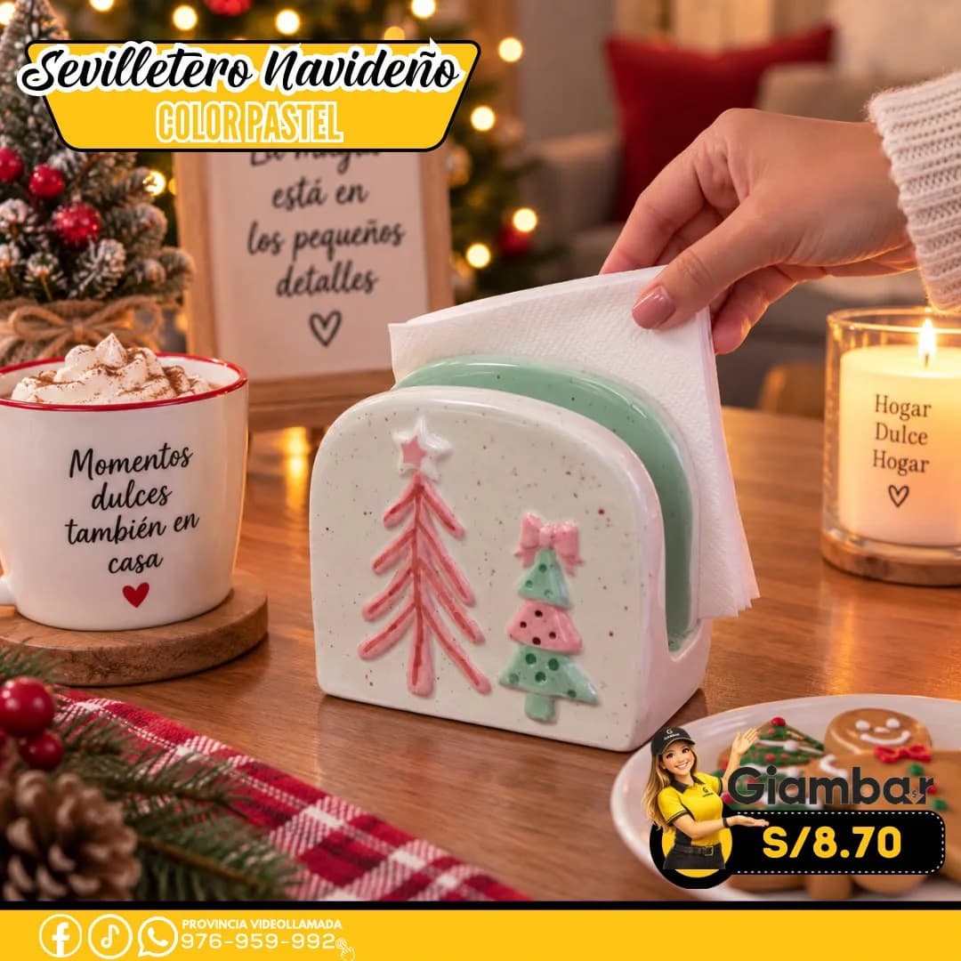 GB-158 SERVILLETERO CON FORMA Y ADORNO DE ARBOLES ANVIDEÑO COLOR PASTEL