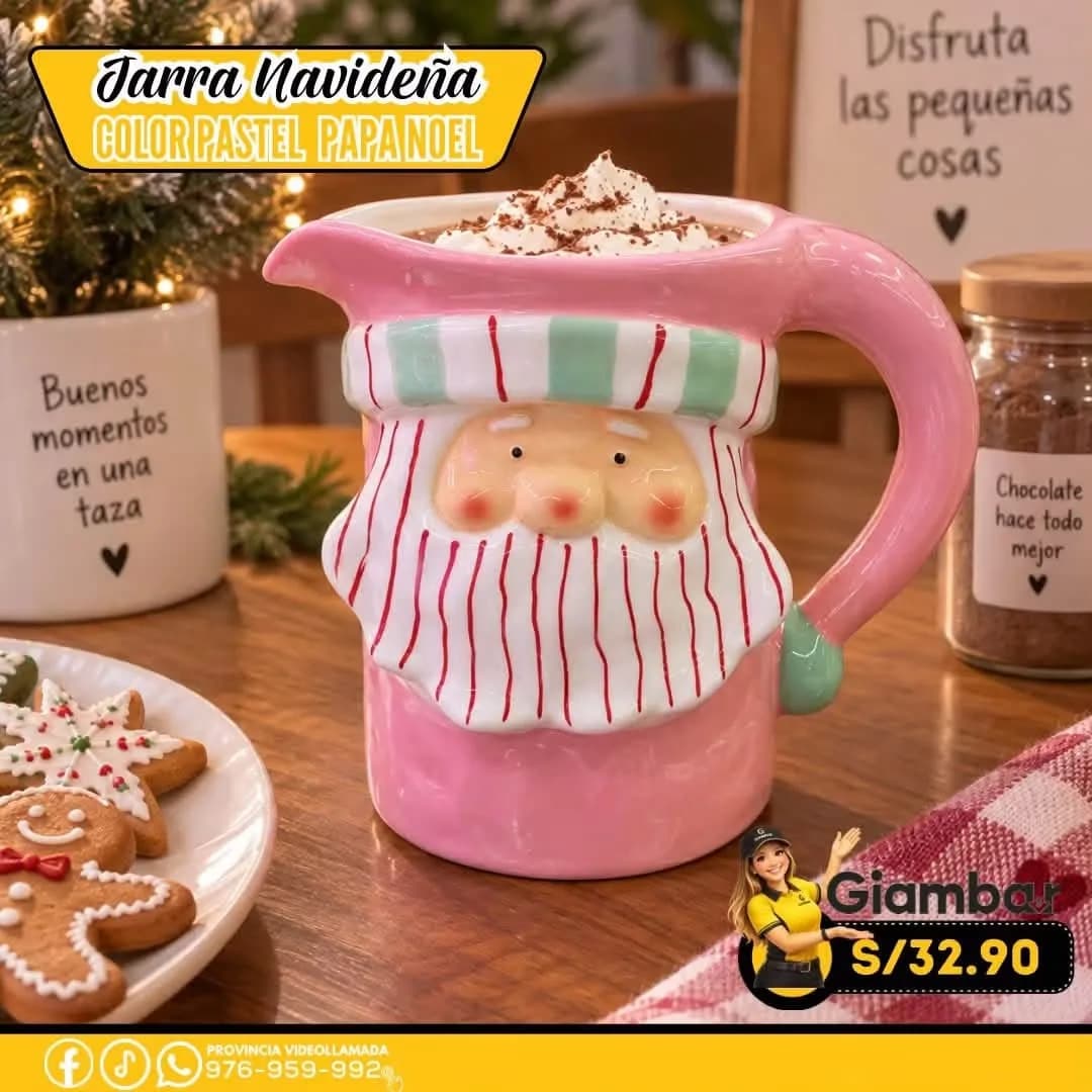 GB-200 JARRA ROSADA CON ADORNO DE UN PAPA NOEL COLOR PASTEL