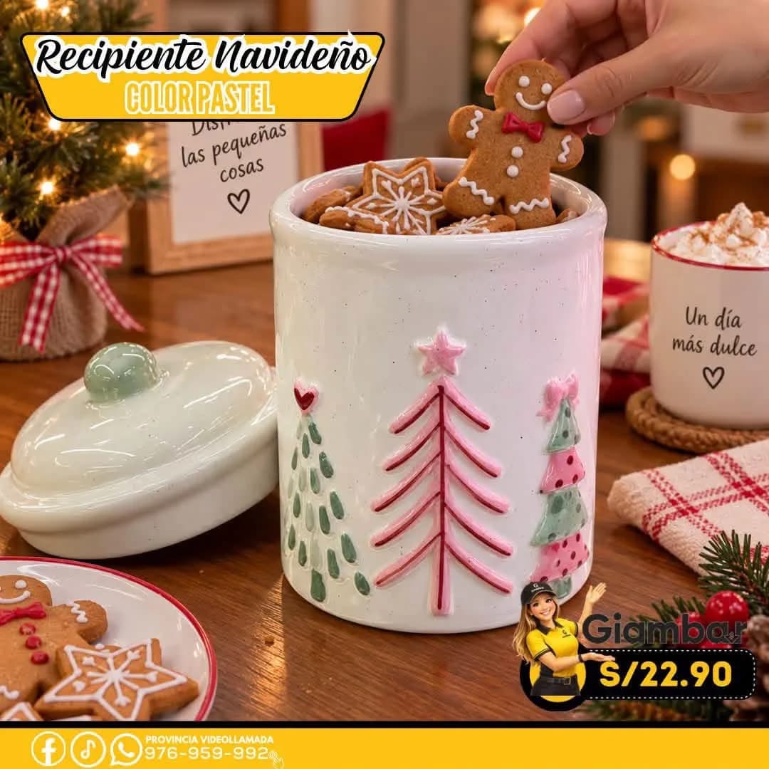 GB-266 RECIPIENTE BLANCO CON ADORNOS DE ARBOLES COLOR PASTEL