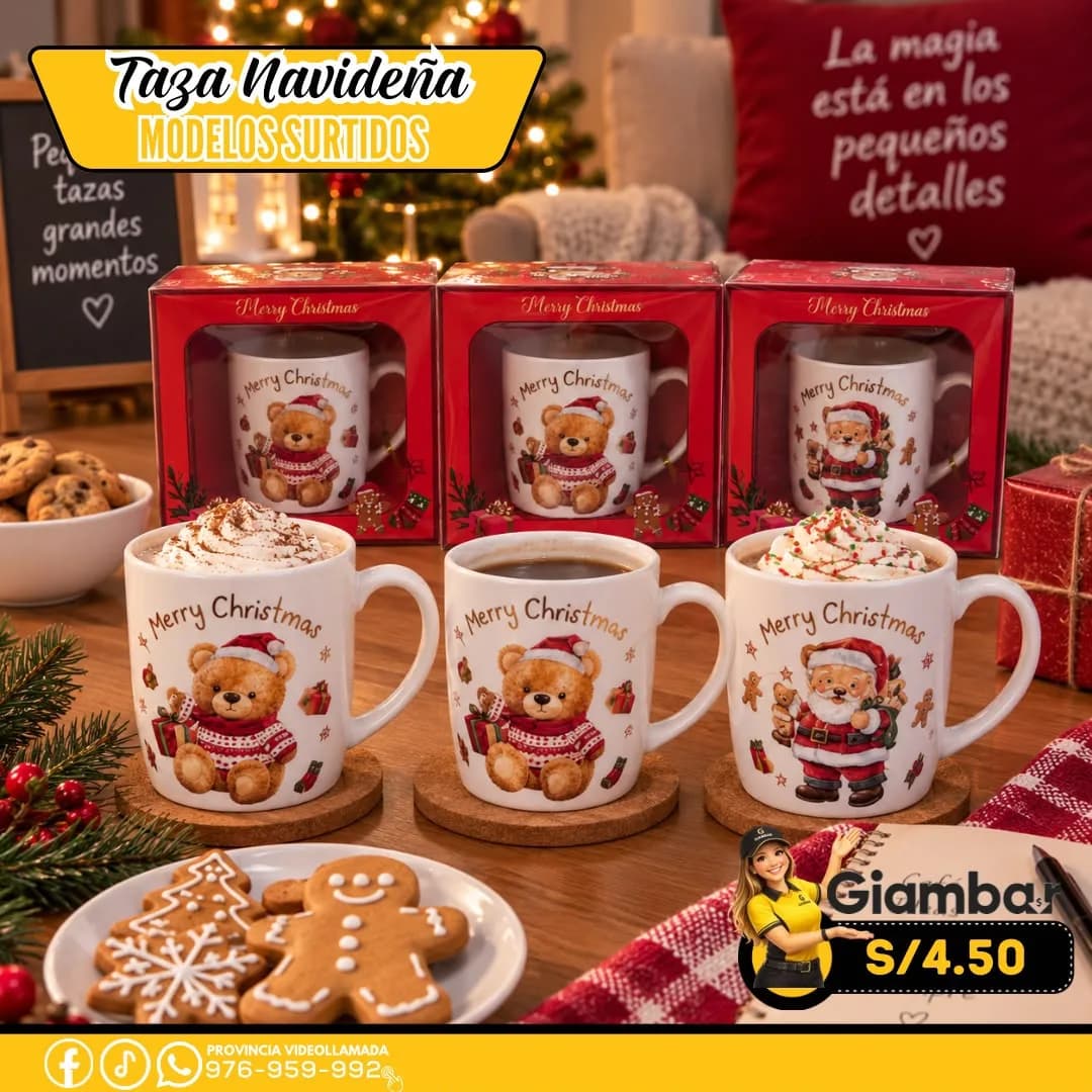 GB-406 TAZA BLANCA CO DISEÑO DE OSOS NAVIDEÑOS