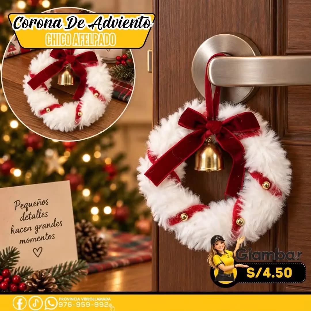 GB-360 MINI CORONA DE ADVIENTO BLANCO Y NEFRO DE PELUCHE
