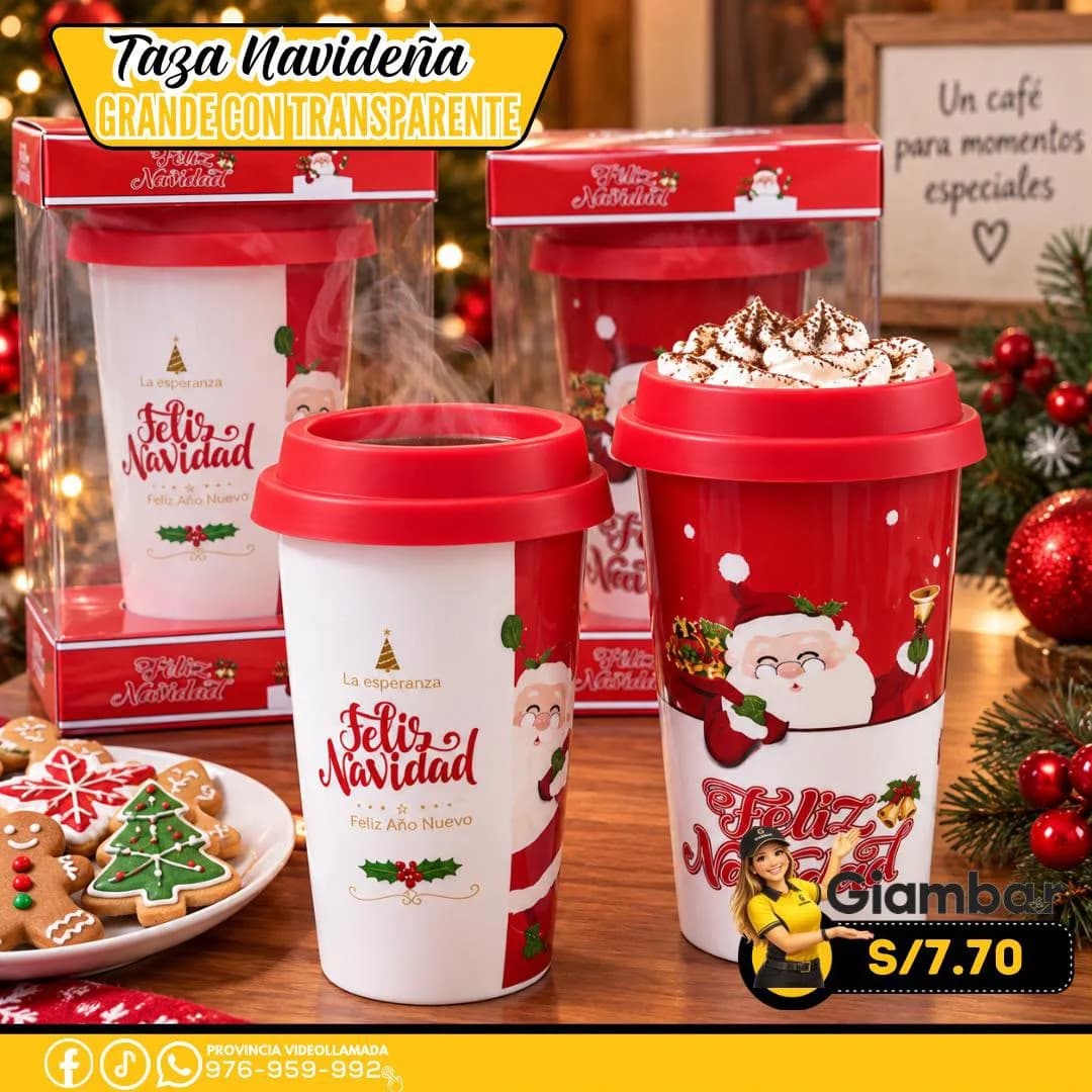 GB-405 VASO CON TAPA NAVIDEÑO PLASTICO