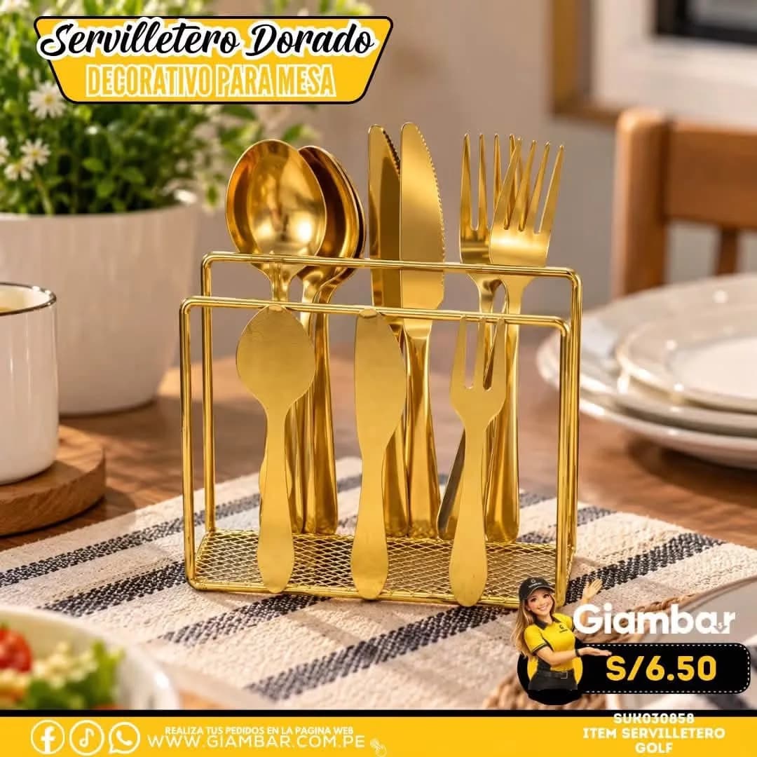030858 Servilletero Gold Mod. Cubiertos 11*4*10cm CSLDA257