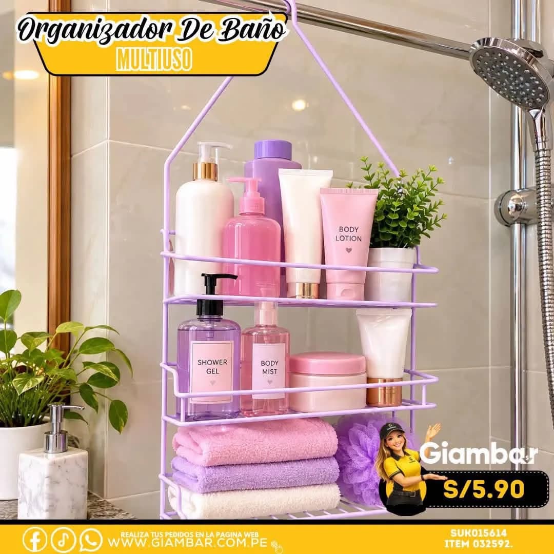 032592 Organizador de ducha 2 Niveles y Colgador 46x25x58.5
