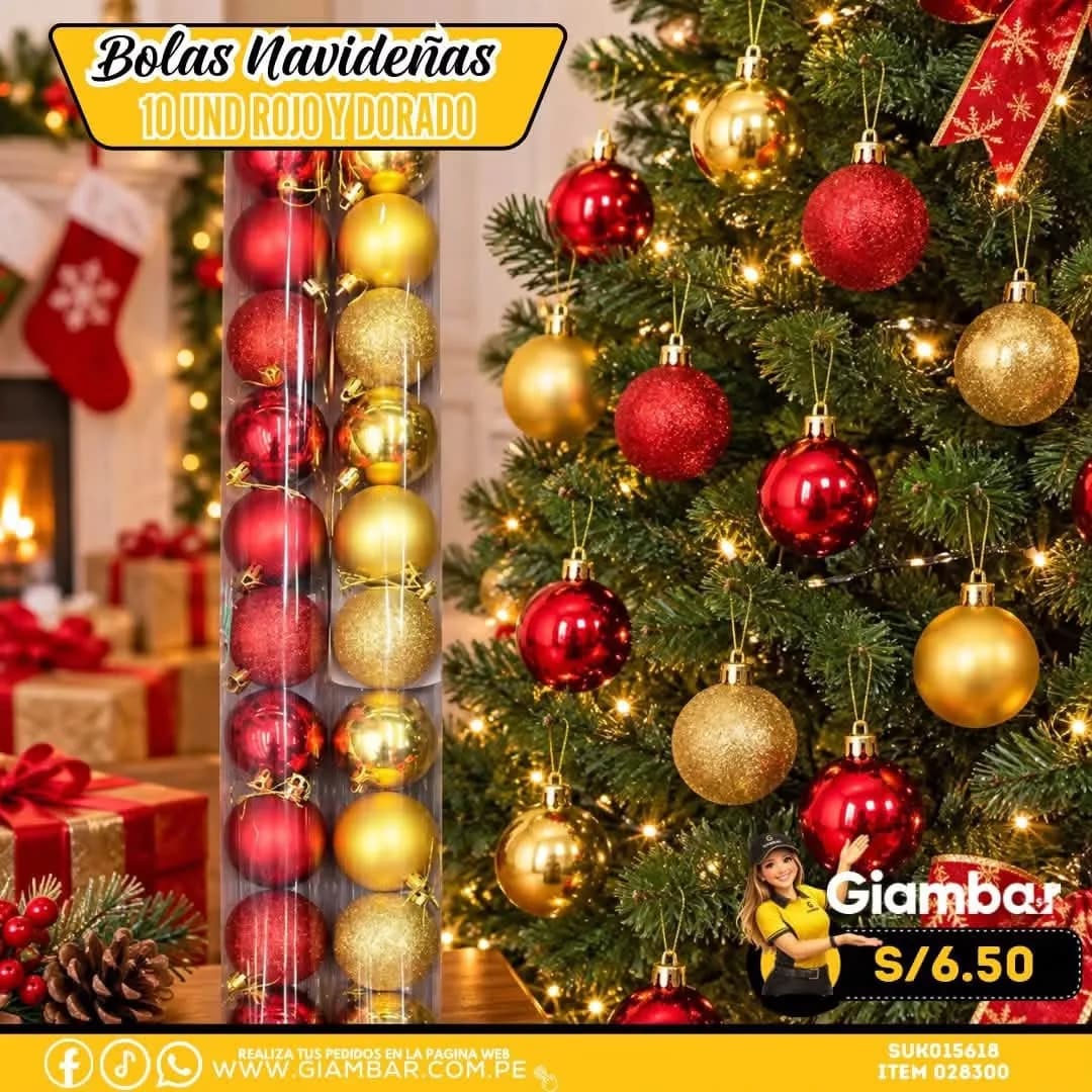 028300 Set Bolas Navideñas por 10 und 6 cm Mod. Classic Chri