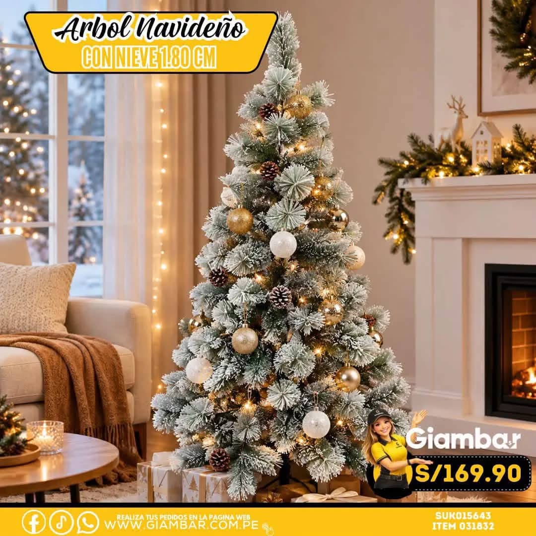 031832 Árbol Navideño 1.8 m Nevado Classic 210 Ramas CJK-1